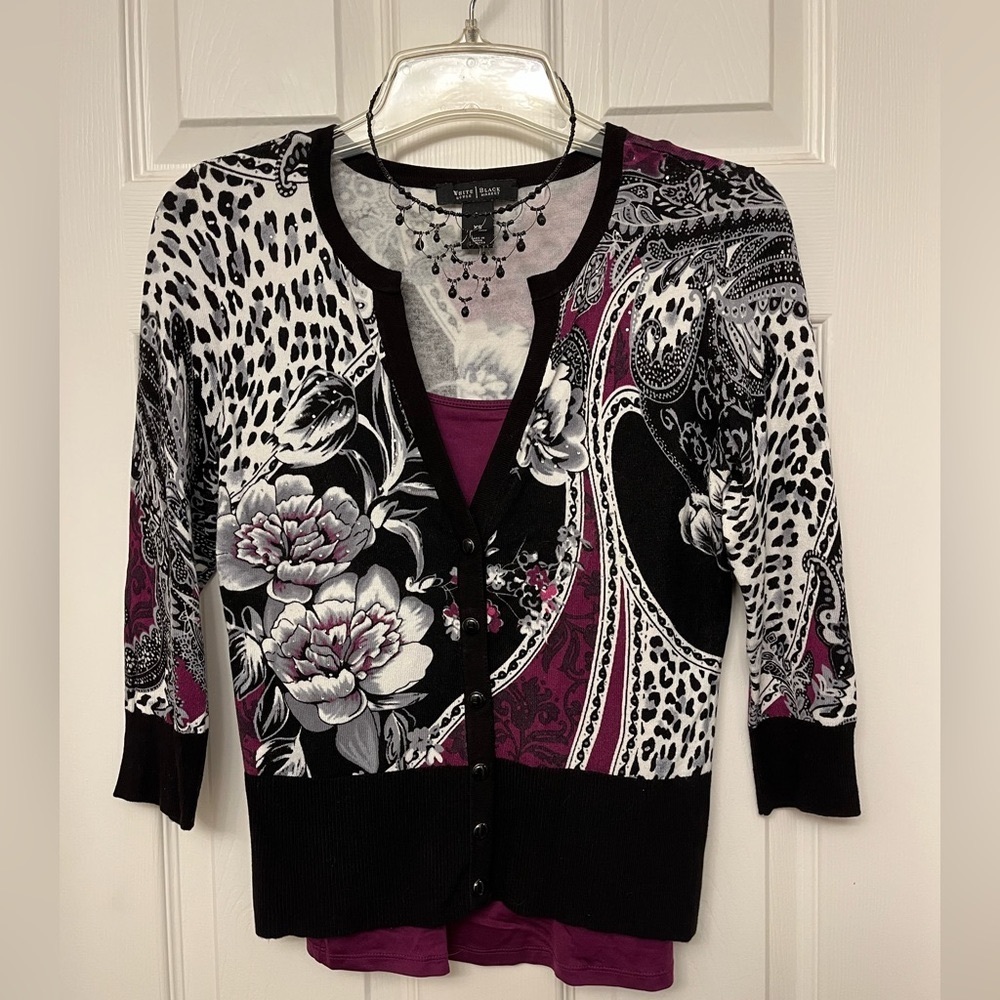 White House Black Market Purple Printed Cardigan, Size:  XS